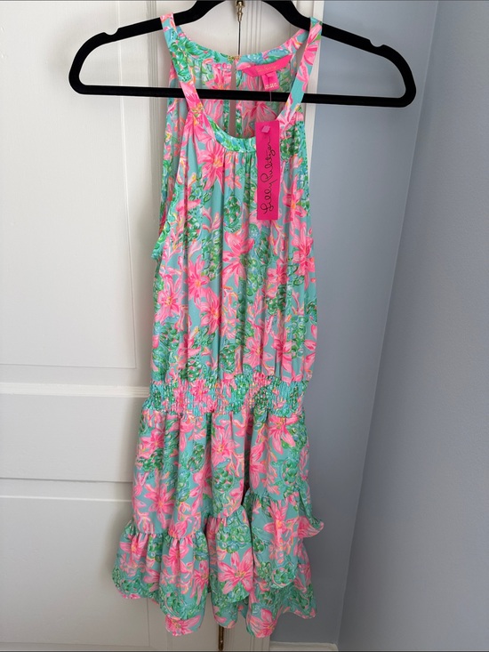 Lilly Pulitzer Dresses & Skirts - Lilly Pulitzer Pink & Aqua Floral Ruffle Sundress